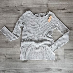 NWT American Eagle Waffle Knit Sweater Criss-cross Back Gray Medium Y2k Style